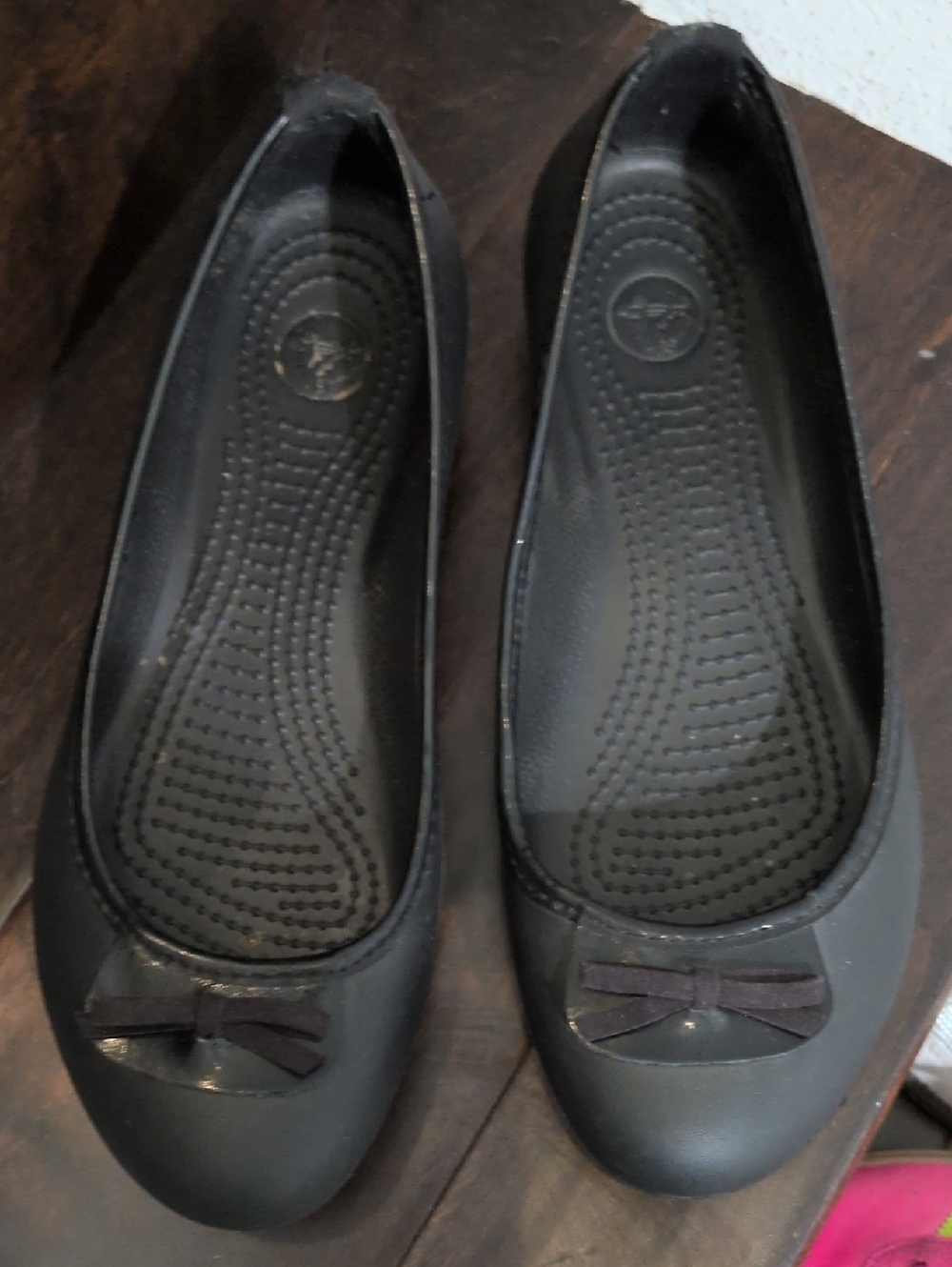 CROCS Black Ballet Flats with Bow Accent